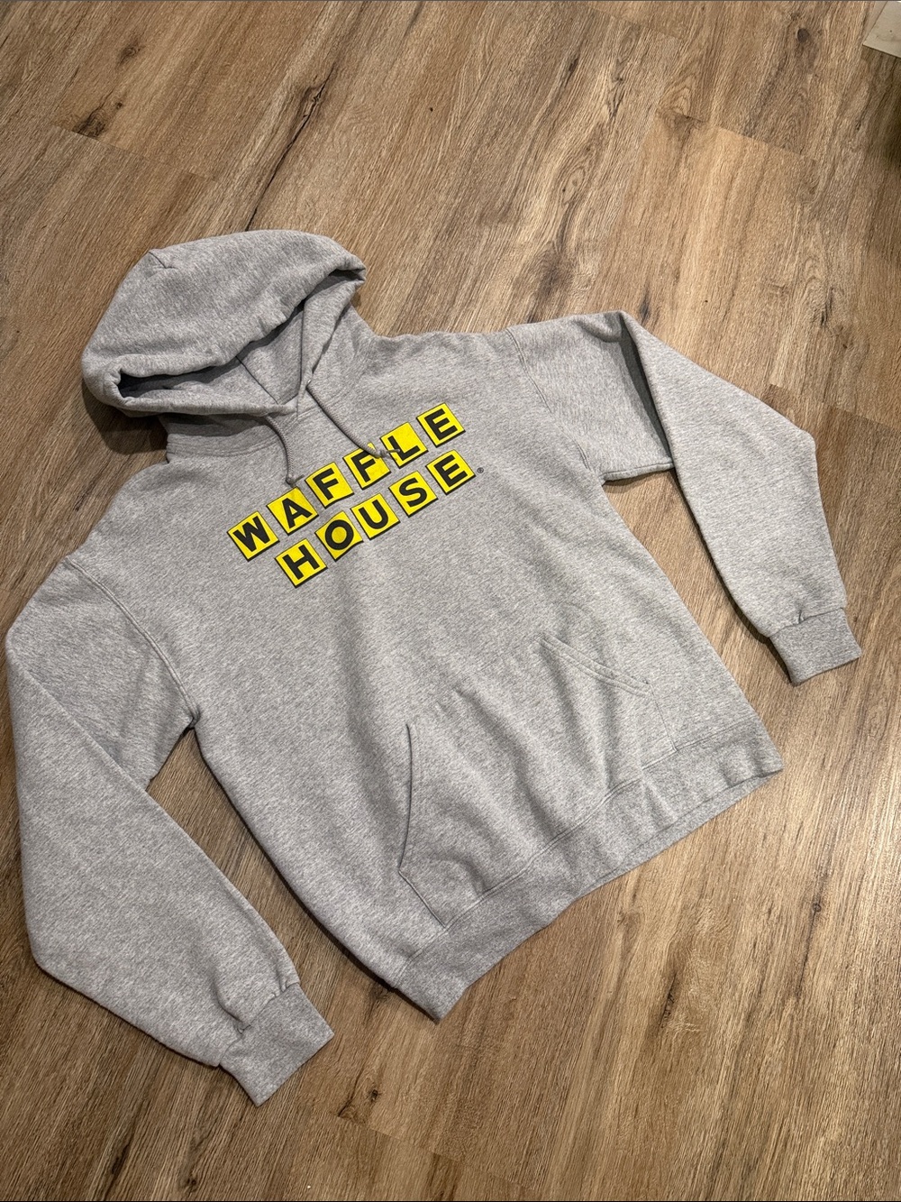 Unisex Gray Waffle House Hoodie with Graphic Print